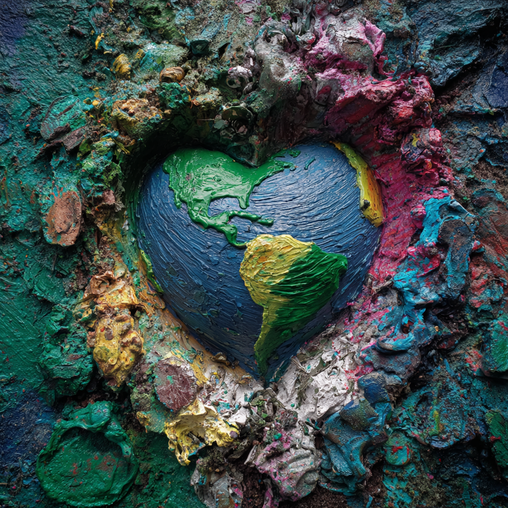 Earth in the shape of a heart, painted with fine art acrylic paints from Tomorrow's Artist.